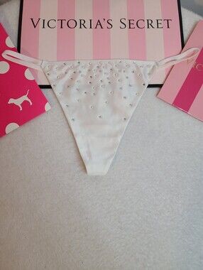 VS Dream Angels Smooth Satin Pearl Bling V-string Thong Panty Size M